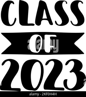 Klasse 2023. Handgezeichnetes Logo mit Pinselbeschriftung „Graduation“ Stock Vektor