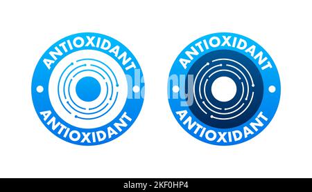 Antioxidatives blaues Zeichen, Etikett. Vektorgrafik. Stock Vektor