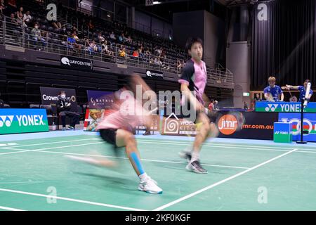 SYDNEY, AUSTRALIEN - 15. NOVEMBER: Langzeitbelichtungsfotografie Po-Hsuan Yang und Ling Fang Hu aus Taiwan in Aktion am 0. Tag der Sathio Group Australian Open 2022 im Quaycenter am 15. November 2022 Stockfoto