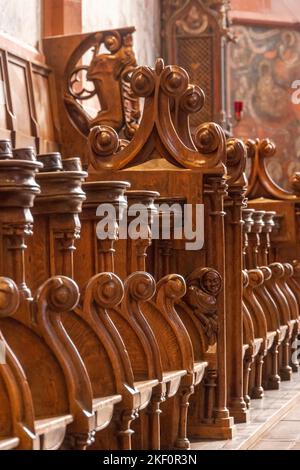 Chorstände aus der Mitte des 14.. Jahrhunderts, Kaiserdom Sankt Bartholomäus, Kaiserdom St. Bartholomäus, Frankfurt, Deutschland Stockfoto