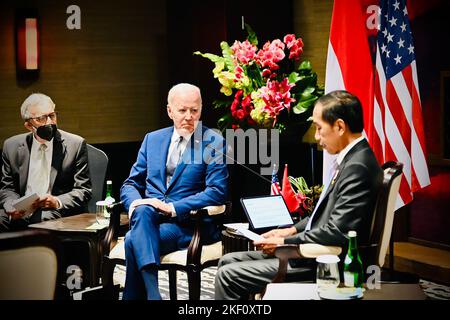 Bali, Indonesien. 15. Oktober 2022. US-Präsident Joe Biden trifft sich am Dienstag, den 15. November 2022, in Bali, Indonesien, mit dem indonesischen Präsidenten Joko Widodo am Rand des Gipfels G20. Foto: UPI/Alamy Live News Stockfoto