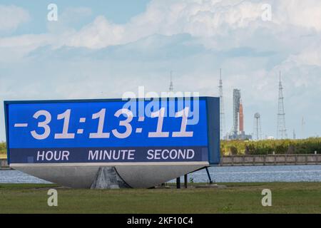 NASA-Countdown-Uhr für das Raumstartsystem Stockfoto