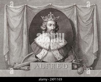 Alfred der große, 848/849 – 899. König der Westsachsen 871 bis c. 886 und König der Angelsachsen aus c. 886. Nach einem Stich von William Skelton. Stockfoto