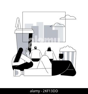 Open-Air-Kino abstrakte Konzept Vektor-Illustration. Open-Air-Kino, Backyard-Kino, Filme im Freien ansehen, Drive-in-Service, Tickets online kaufen, Mieten aufblasbare Leinwand abstrakte Metapher. Stock Vektor