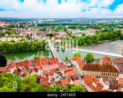 Landsberg am Lech Luftpanorama. Landsberg am Lech ist eine Stadt im Südwesten Bayerns, Deutschland Stockfoto