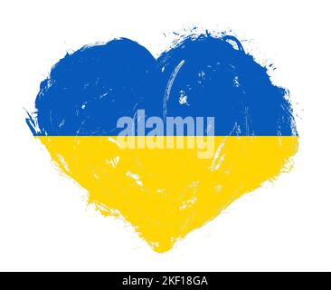 Ukraine Flagge in Schlaganfall Pinsel Herzform auf weißem Hintergrund Stockfoto