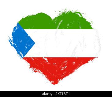 Äquatorialguinea-Flagge in Strichpinsel-Herzform auf weißem Hintergrund Stockfoto