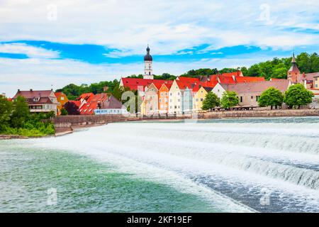 Lech Wehr in Landsberg am Lech, einer Stadt im Südwesten Bayerns, Deutschland Stockfoto