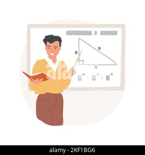 Geometrie isolierte Cartoon-Vektor-Illustration. Lernen Sie, Fläche zu berechnen, Lehrer erklärt Pythagoras Satz, Zeichnung Dreieck und Formel auf Tafel, Schule Geometrie Vektor Cartoon. Stock Vektor