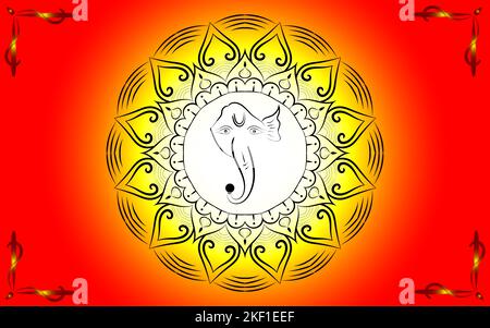 Schöne Mandala Kunst mit Lord Ganesh Gesicht ertrinken, Dekorationselemente für Meditation Poster oder Banner, indische Muster floralen Mandala Kunst Stockfoto