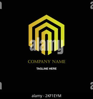 Ein Vektordesign des Firmenlogos in goldener Farbverlaufsfarbe, isoliert auf schwarzem Hintergrund Stock Vektor