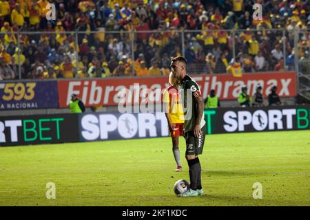 Quito, Ecuador - Ligapro Finale 2022 Aucas gegen Barcelona SC. Damian 'Kitu' Diaz, bevor er im letzten Spiel einen Elfmeterschuss versagt hat. BSC verliert am Ende Stockfoto