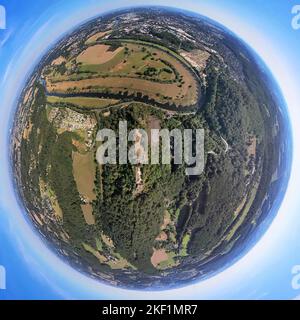 Luftaufnahme, Isenburg (auch Schloss Isenberg), Fischaugen-Aufnahme, 360-Grad-Aufnahme, Winz, Hattingen, Ruhrgebiet, Nordrhein-Westfalen, Deutschland, 360 degre Stockfoto