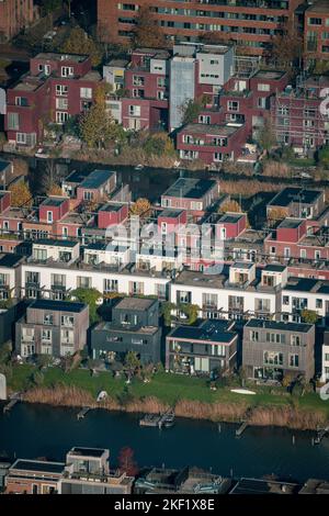 Luftaufnahme der inneren Stadt von Amsterdam, Niederlande Stockfoto