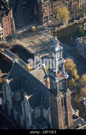 Luftaufnahme der inneren Stadt von Amsterdam, Niederlande Stockfoto