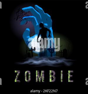 Zombie, der aus dem Grab herauskommt. Halloween-Poster Stock Vektor
