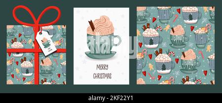 WEIHNACHTS-SET, Weihnachten und Neujahr Vorlagen-Set für Gruß Scrapbooking, Glückwünsche, Einladungen, Tags, Karten. Vektorgrafik.kreativ Stock Vektor