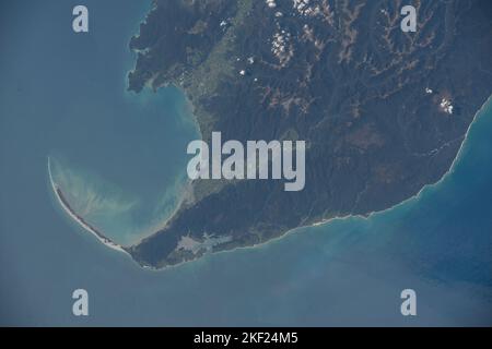 Internationale Raumstation, ERDORBIT. 09. November 2022. Blick von der Internationalen Raumstation Golden Bay MoHUA in Neuseeland von der Earth Orbit, 270 Meilen über der Tasmanischen See. Quelle: Koichi Wakata/JAXA/Alamy Live News Stockfoto