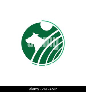 Ein Vektorlogo mit Stiersilhouette auf einem grünen Kreis mit weißen Mustern auf weißem Hintergrund Stock Vektor