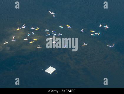 Luftaufnahme, SUP, Stand Up Paddling Parcours auf Kemnader See, Westherbede, Witten, Ruhrgebiet, Nordrhein-Westfalen, Deutschland, DE, Europa, Stockfoto