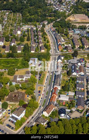 Luftaufnahme, Baustelle und Sanierung der Pferdebachstraße mit Bahnübergang Ziegelstraße, Witten, Ruhrgebiet, Nordrhein-Westfalen, Germ Stockfoto