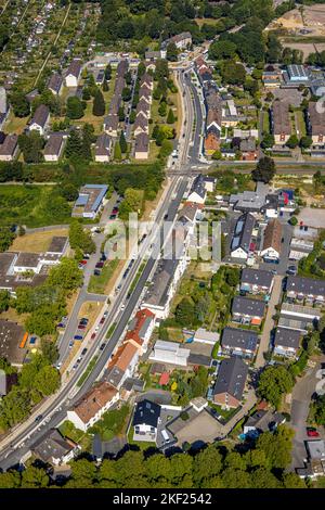 Luftaufnahme, Baustelle und Sanierung der Pferdebachstraße mit Bahnübergang Ziegelstraße, Witten, Ruhrgebiet, Nordrhein-Westfalen, Germ Stockfoto