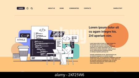 Web-Entwickler erstellen Programmcode auf Laptop-Bildschirm Entwicklung von Software und Programmierkonzept Stock Vektor