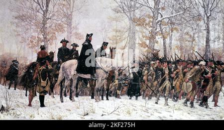 1770S GEORGE WASHINGTON ÜBERPRÜFUNG DER TRUPPEN AUF DER MARCH TO VALLEY SCHMIEDE DEZEMBER 16 1777 GEMALT VOM KÜNSTLER WILLIAM T TREGO IN 1883 - KA1102 HAR001 HARS SÄUGETIERE TAL SCHMIEDE PA POLITIKER 1776 MÄRZ GEMALT PATRIOT TRUPPEN UNIFORMEN KRIEG DER UNABHÄNGIGKEIT DEZEMBER RÜCKBLICK KÜNSTE REVOLUTIONÄRER KRIEG GEORGE WASHINGTON REVOLTE AMERIKANISCHER REVOLUTIONÄRER KRIEG WINTERLICH 1770S 1777 KUNSTWERKE KOLONIEN SÄUGETIER STAATSMANN TALENT 1883 CONTINENTAL ARMEE GRÜNDUNG VATER HAR001 ALTMODISCH VIRGINIAN Stockfoto