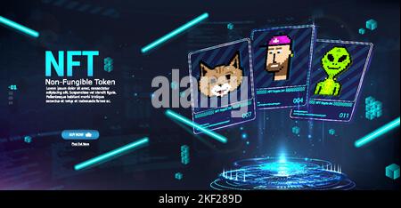 Karten NFT-Token in Krypto-Artwork. Forderungskarten nicht-fungible Token Stock Vektor