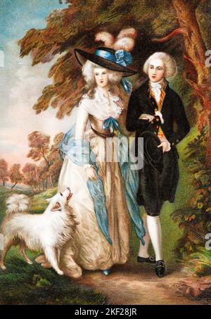 1780S THE MORNING WALK 1785 GEMÄLDE VON THOMAS GAINSBOROUGH ZEIGT MR. & MRS. WILLIAM HALLETT AN IHREM HOCHZEITSTAG MIT WEISSEM HUND - KA9409 HAR001 HARS TRADITION ANLASS POOCH GAINSBOROUGH KUNSTABGELEITETE POSTKARTE STILVOLLE KUNSTWERKE HUNDE MODE SÄUGETIER ZEIGT TALENT FRAUEN JUNGER ERWACHSENER MANN JUNGER ERWACHSENER FRAU & 1780S 1785 BRAUT UND BRÄUTIGAM HAR001 MRS. ALTMODISCHER WILLIAM Stockfoto