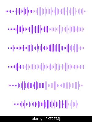 Klangwellensymbole. Signs für Sprachnachrichten. Piktogramme für Audiodateien. Aufzeichnung, Puls oder Voicemail werden isoliert auf weißem Hintergrund aufgezeichnet. Elemente von Online-Messenger, Radio, Podcast mobile App-Schnittstelle. Stock Vektor