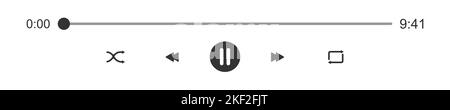 Mediaplayer Fortschrittsanzeige mit Zeitschieber. Tasten Pause, Zufallswiedergabe, Wiederholung, Rücklauf und Schnellvorlauf. Elemente der Benutzeroberfläche des Audio- oder Video-Players für die Wiedergabe. Vektorgrafik Stock Vektor