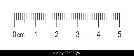 Maßstab von 5 Zentimeter Lineal mit Markup und Zahlen. Werkzeugvorlage für mathematische Messungen von Distanz, Höhe oder Länge. Vektordarstellung. Stock Vektor