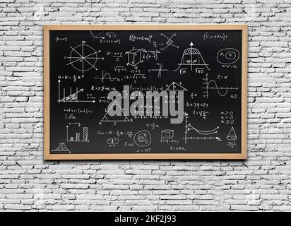 Mathematische Gleichungen auf einer Tafel geschrieben - Mathematik und Wissenschaft Konzepte vor einem weißen Hintergrund Stockfoto