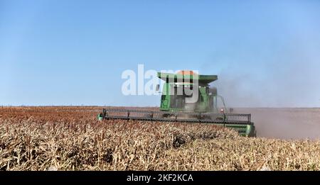 John Deere Mähdrescher 9550, Landwirt bei der Ernte der milo-Ernte „Sorghum vulgare“, Trego County, Kansas. Stockfoto