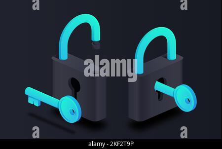 Isometrische Sperre und Taste Stock Vektor