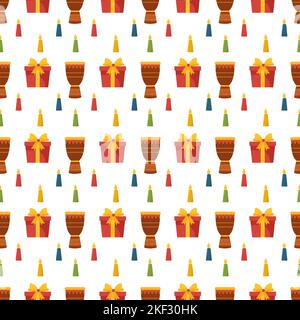 Set von Happy Kwanzaa Holiday African nahtlose Muster-Design mit Festival-Stil-Element auf Vorlage Hand gezeichnet Cartoon flache Illustration Stock Vektor