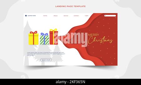 Landing-Page-Vorlage für weihnachtsfeier, bestes modernes Web-Page-Design-Konzept-Layout für Website, Broschürencover, Banner, Diashow. Stock Vektor