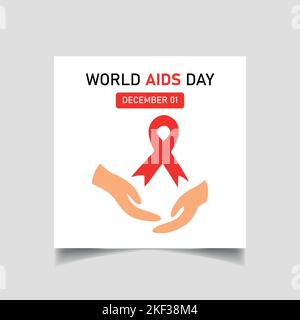 World AIDS Day Social Media Post Design mit rotem Band, Hand und Welt-Vektor-Symbol Stock Vektor