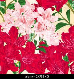 Nahtlose Textur rot und rosa Rhododendren Zweige Bergstrauch Natur Hintergrund vintage Vektor botanische Illustration editierbar Hand zeichnen Stock Vektor