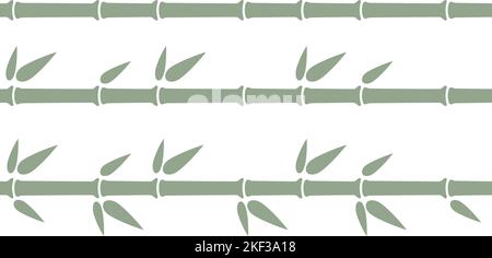 Grüner Bambusstiel nahtlose Linien. Bambuszweig Grenze mit Blättern. Vektorgrafik isoliert in flacher Form auf weißem Hintergrund Stock Vektor