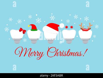 Weihnachtszahnimplantat mit Xmas-Stand-Fotoauflage auf Zahnarztgrußkarte. Stock Vektor