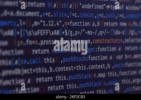 Softwareentwicklung durch Programmierer. Abstrakter Computer-Skriptcode. Programmiercode-Bildschirm des Software-Entwicklers Stockfoto