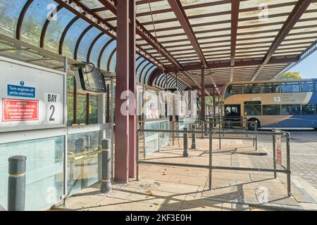 Bus- und Busbahnhof, Drummer Street, Cambridge, England. Stockfoto