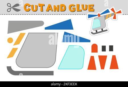 Schneiden und kleben. Vektordarstellung eines Hubschraubers. Papierspiel für Kinder Aktivität und Bildung. Einfache Ebene Stock Vektor