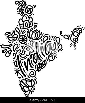 Indische Karte schwarz Kalligraphie Text und Doodle Elemente Vektor Illustration Design. Happy republic Day Indien Unabhängigkeitsfeiern mit 26. Januar Stock Vektor