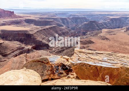 Panoramablick vom Muley Point über den Colorado River Canyon Stockfoto