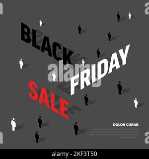 Black friday Isometry Verkauf Flyer Banner Header oder Poster mit großen Isometrie Buchstaben und Menschen-Symbole mit Schatten. Original Black Friday Sale Poster wi Stock Vektor