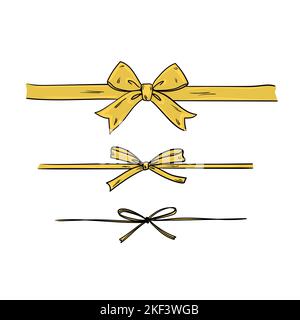 Set von dekorativen goldenen Schleifen mit horizontalem Band isoliert auf weißem Hintergrund. Abbildung des Stock Vectors. Stock Vektor