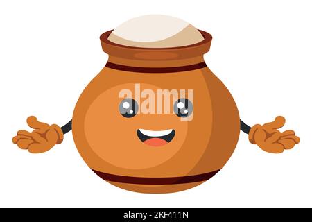 Fröhliche traditionelle Tontopf Cartoon-Figur für glückliche Pongal Ernte Festival Feier Stock Vektor